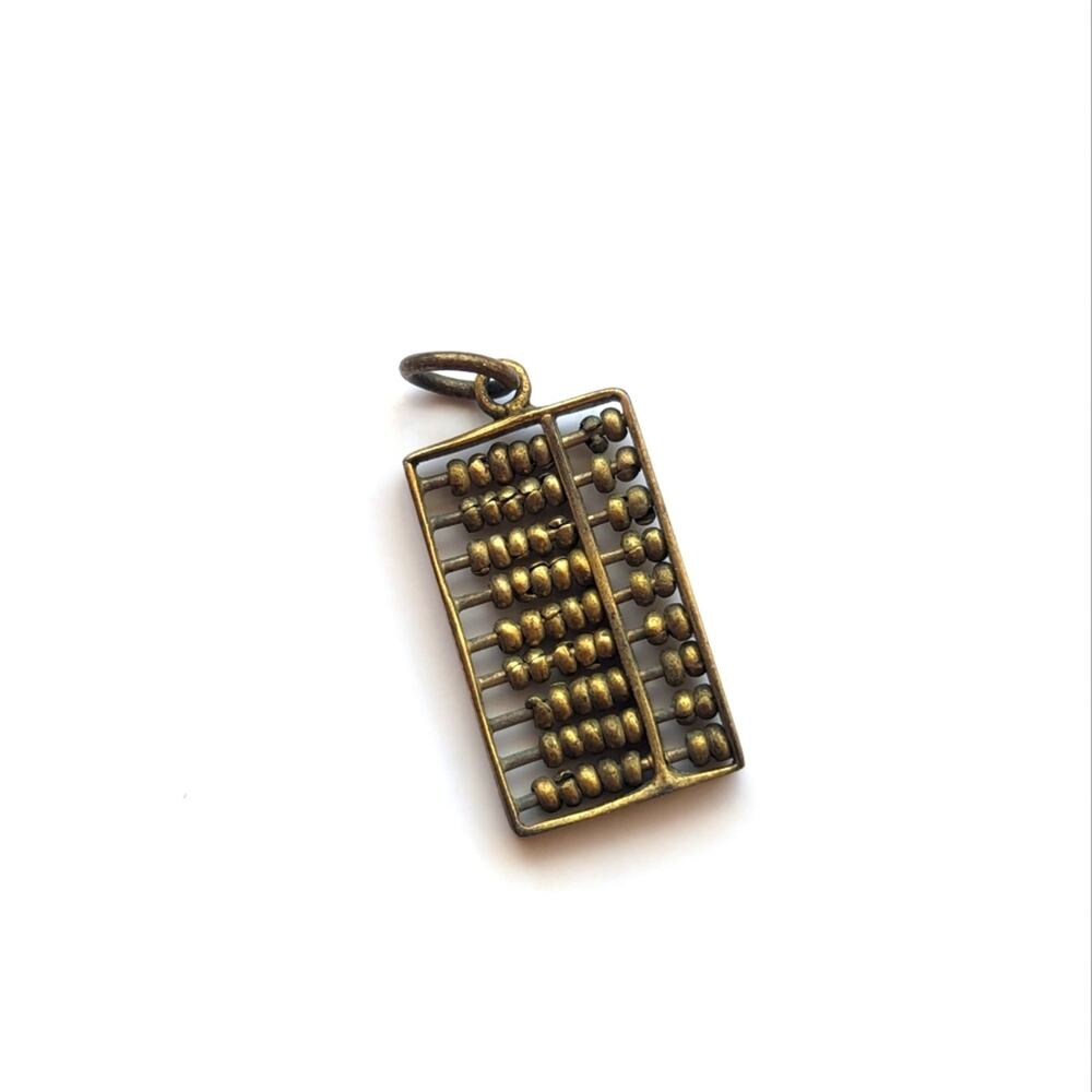 Vintage Brass Tone Abacus Counting With Moving Beads Mini Pendant Bracelet Charm